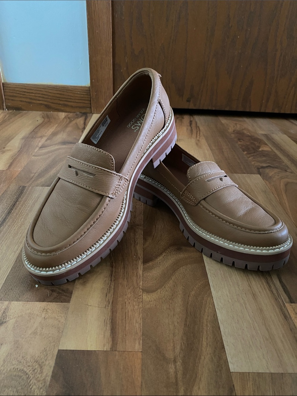 Toms Tan Leather Penny Loafers
